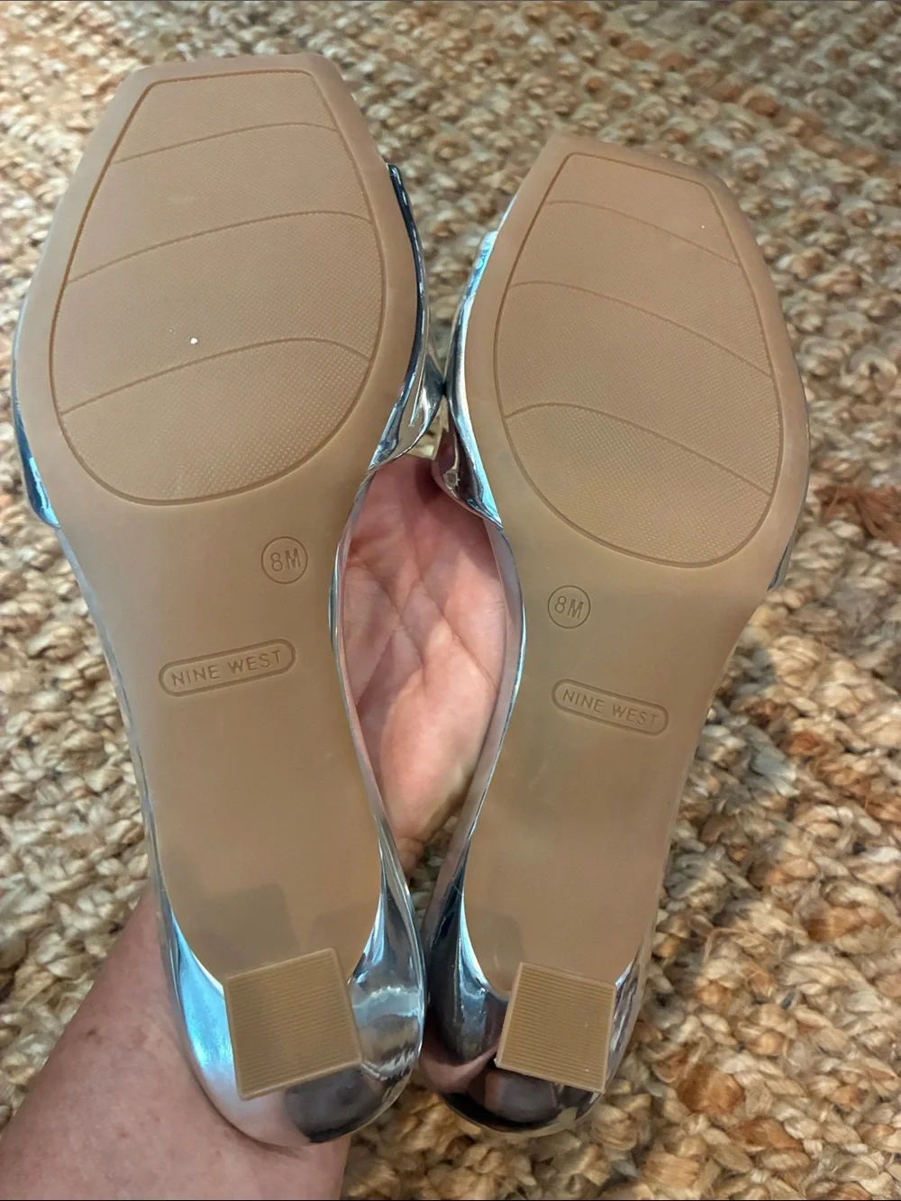 Nine West Silver Metallic Kitten Heel, Slide Sandals - 8M - Picture 6 of 6